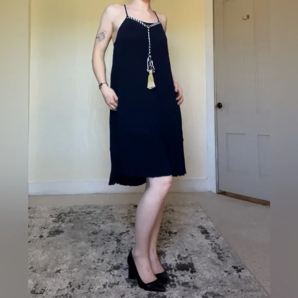 Philosophy Blue and Gold Tiered High Low Sundress Beach Coverup Flowy Stretchy - Picture 8 of 12